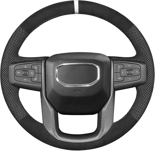 MEWANT Hand Stitch Car Steering Wheel Protector Wrap Cover for GMC Sierra 1500 2019-2023 / Sierra 1500 Limited 2022 / Sierra 2500 2020-2024 / Sierra 3500 2020-2024 / Yukon (XL) 2021-2023 Accessories