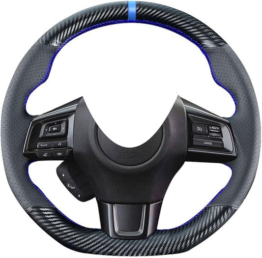 DIY Sew Stitching Carbon Fiber Steering Wheel Cover for Subaru WRX STI and Levorg 2015 2016 2017 2018 2019 / STI S209 2019 15 inches Leather Interior Accessories