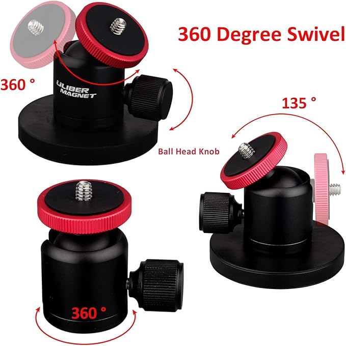 ULIBERMAGNET 60lb Magnetic Camera Mounting Base with Mini Ball Head, Super Strong Rubber Coating Neodymium Magnet with 1/4’’-20 Male Thread Stud for Security Camera.