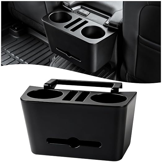 Cup Holder Paper Drawer Storage Box for 2021-2025 Toyota Sienna LE/XSE/XLE/Limited/Woodland Center Console Rear Garbage Can w/Lid Vehicle Interior Storage Organizer Interior Accessories Black