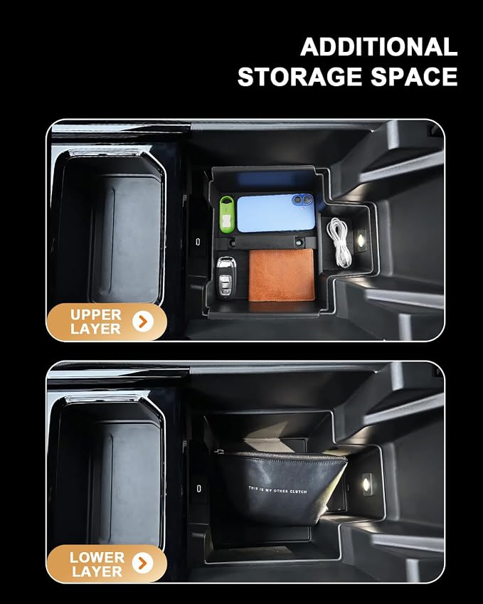 ECOZEN Lower Center Console Organizer For 2024-2026 Chevy Silverado EV/2024-2026 GMC Sierra EV Accessories - Armrest Storage Box With Handle For Silverado EV WT & Sierra EV Denali - Not For ICE Trim