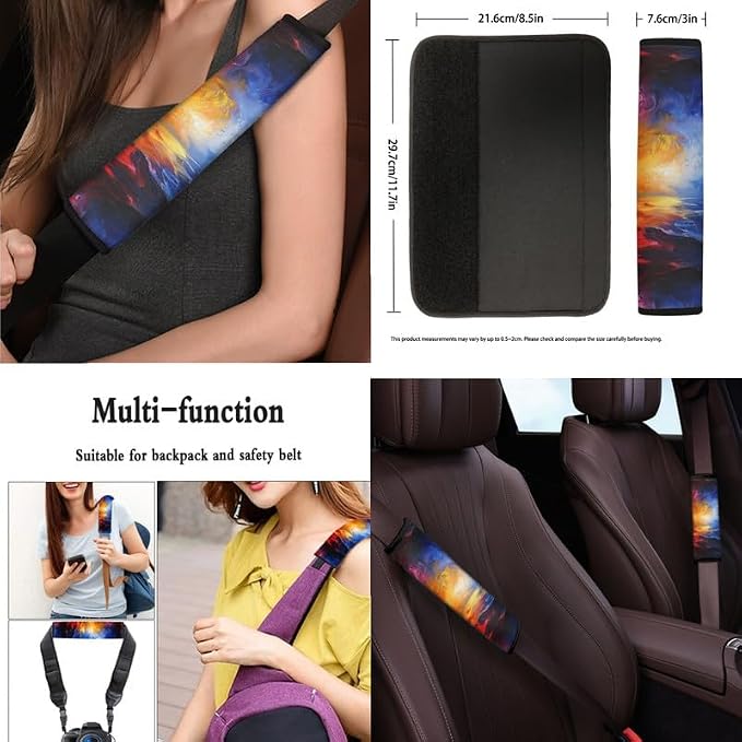 Sunrise Contrasting Color Gradient 13 Pack Car Accessories Set Include Car Sunup Oil Painting Front Seat Covers Car Decorations,Car Cup Pad Seat Belt Shoulder Pads, Universal Size, F9-13B