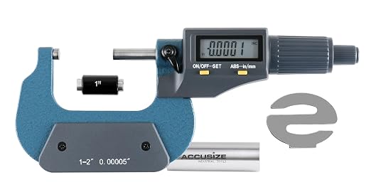 Accusize Industrial Tools Outside Micrometer, 1-2 in/25-50 mm, MD71-0002 | 2-Key Electronic Digital, Carbide-Tipped, Data Output, 0.00005 in Resolution