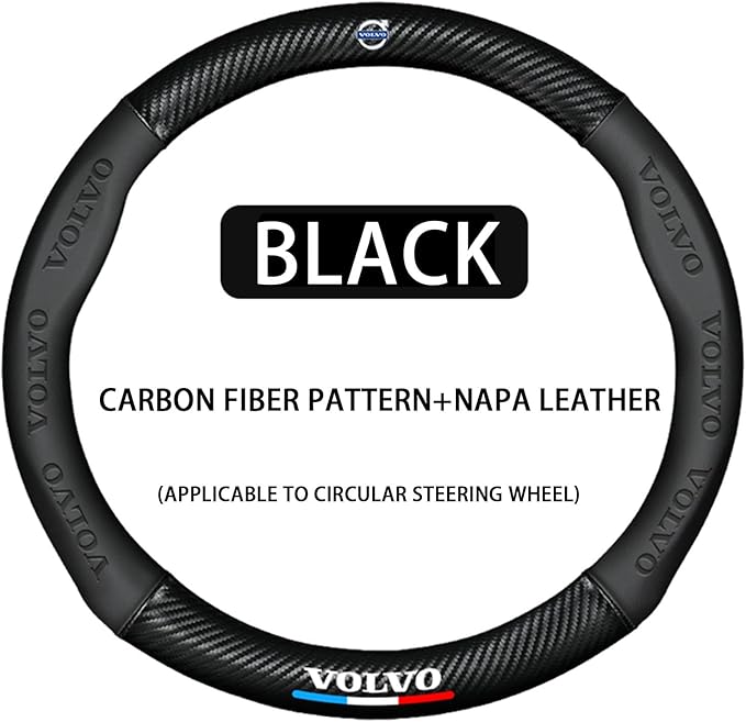 New Compitable with Fit Volvo Leather Steering Wheel Cover,Stylish Nappa Leather Carbon Fiber Texture Protector,Non-Slip,Universal 15inch Compatible with Fit Volvo Accessories (Old-vol)
