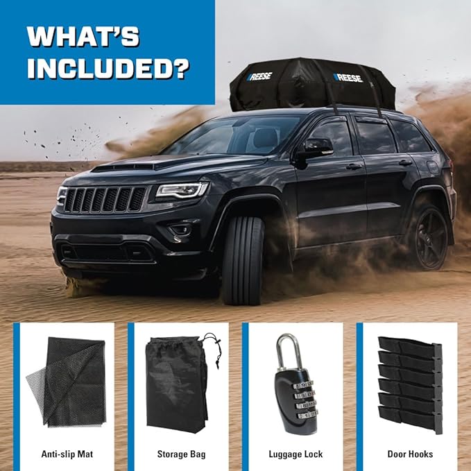 Reese 59007 Waterproof Rooftop Cargo Carrier Bag for Cars, SUVs or Trucks with/Without Roof Racks, 22 Cubic Feet, Heavy Duty 840D Abrasion-Resistant PVC Fabric with Anti-Slip Mat