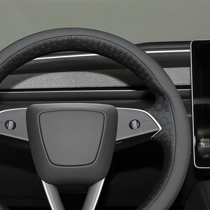 MEWANT DIY Stitching Real Leather Steering Wheel Cover Wrap for Tesla Model 3 Highland 2023-2025/Model Y 2025 Highland for Tesla Model 3/Model Y Accessories(3D Style)