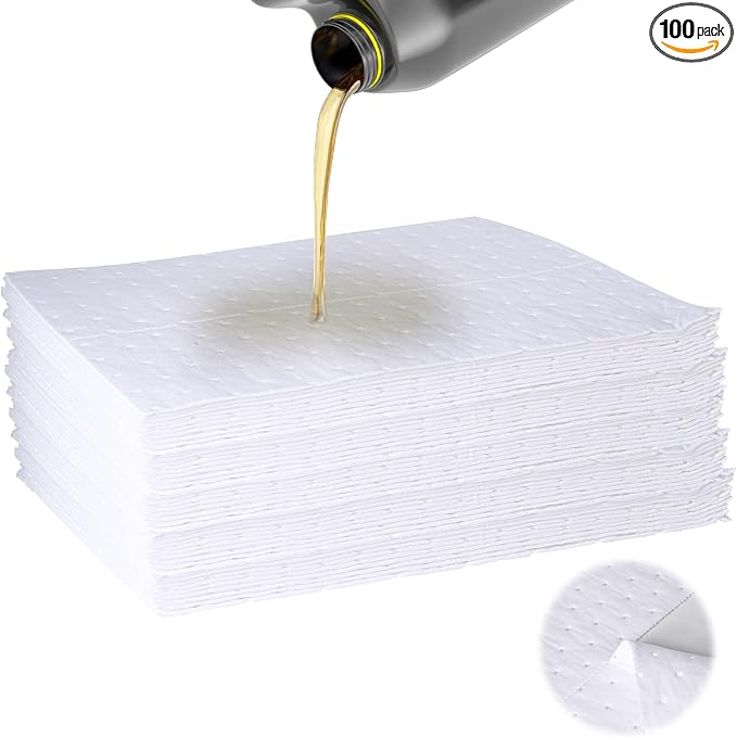 Oil Absorbent Pads - High Absorbency Microfiber Polypropylene Absorbing Pads, Oil Spill Mat for Oil-Based & Water-Based Fluids, Gray, 13" x 10" (50 White, 13'' x 10'')
