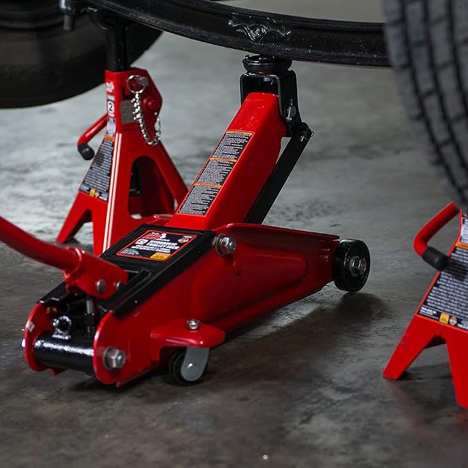 Big RED 2.5 Ton Low Profile Floor Jack, Portable Hydraulic Trolley Floor Service Jack with Blow Mold Carrying Storage Case, Red