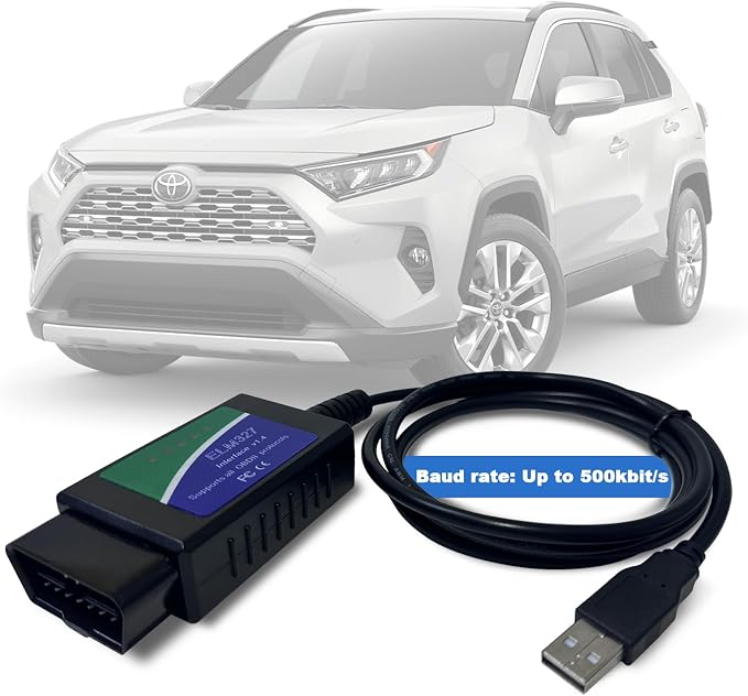 ELM327 OBD2 USB Scan Tool/Code Reader,Elm327 USB Adapter Obd2 Scanner with FT232RL FTDI2480 Chip,ELM 327 OBD Diagnostic Tool Up to 500,000bps Baud Rate Work for Ford and Other 95% of Today's Cars