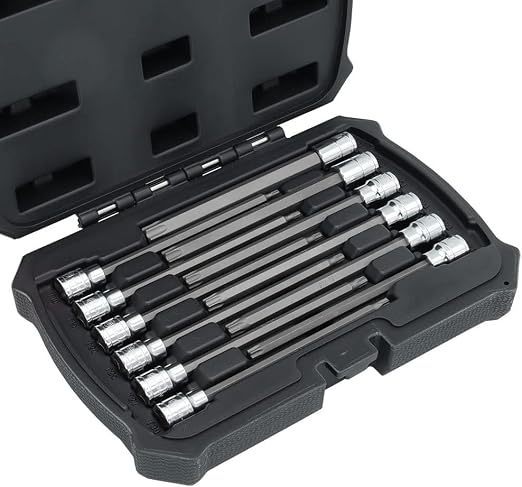 MichaelPro 12-Piece 3/8" Drive Long Torx Socket Set T10-T60 Bundle with 16-Piece Torx Bit Set T8-T10 with Rail Organizer