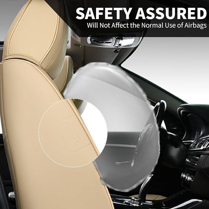 FLORICH Car Seat Covers Full Set Leather Front and Rear Seat Covers Luxury Automotive Car Seat Cover Car Seat Cushion Seat Protector Universal Fit for Most Cars Trucks SUV, Beige