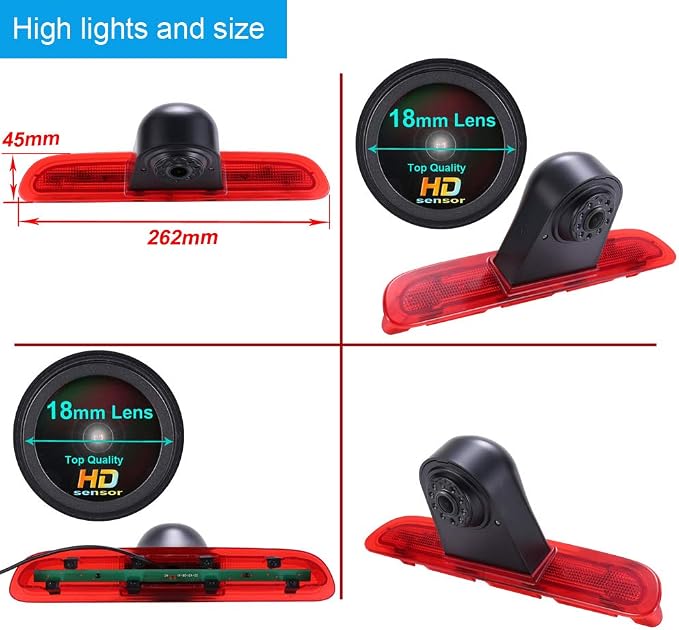 HD 1280x720 Pixels 1000 TV Lines 3rd Brake Light Reversing Camera Brake lamp Parking Camera for Toyota Commuter HiAce H200 MK5 Van LWB Trh Kdh Tailgate Bus 3rd Transporter+4.3" Reverse Mirror Screen