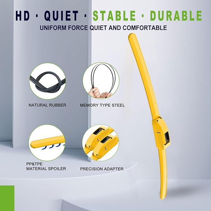 OEM QUALITY 22" + 22" PARRATI Premium All-Season Yellow Windshield Wiper Blades (Set of 2)