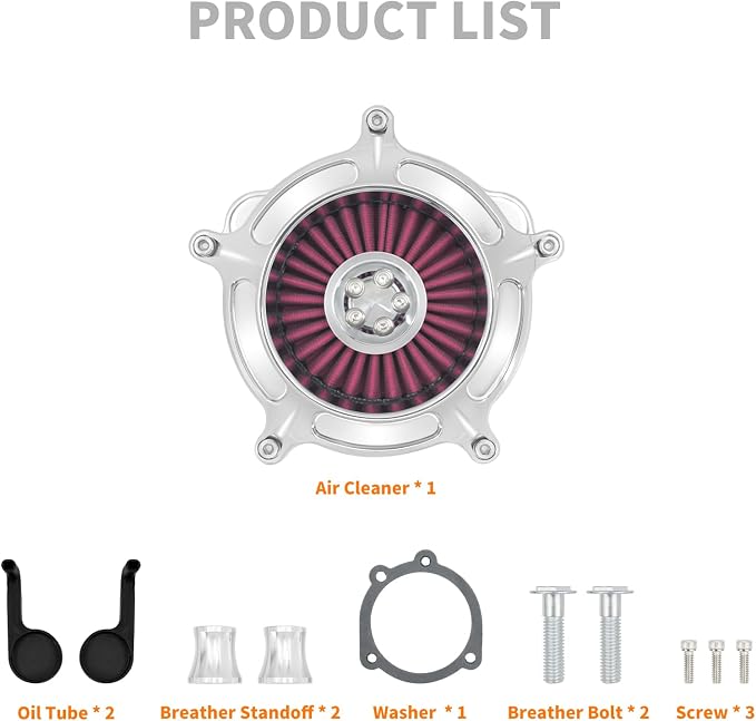 Air Cleaner Filter Aluminum Fit for Harley Touring Road King Street Glide Softail Sportster Dyna (Chrome Housing Red Element, A For Sportster XL 04-22)