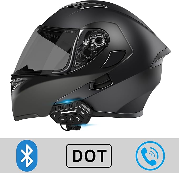 Motorcycle Bluetooth Modular Helmet, DOT FMVSS-218 Approved Flip Up Full Face Motorcycle Dual Visor Helmet, with Dual Speakers and Microphone, for Adults Men and Women