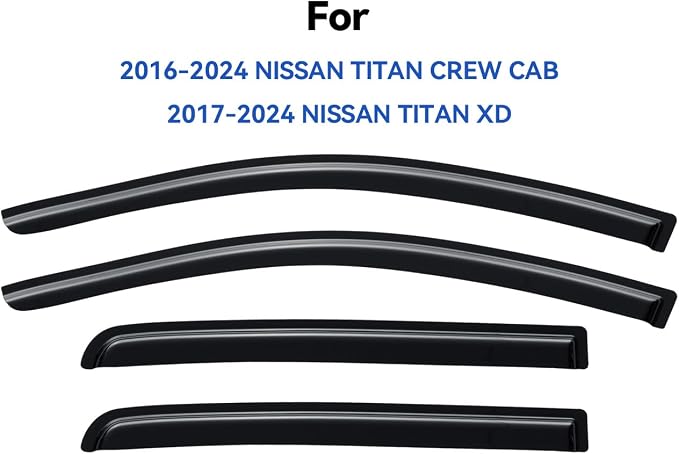 Window Visors Rain Guards for 2017-2024 Nissan Titan & 2016-2024 Nissan Titan XD Crew Cab, Out-Channel Window Vent Wind Deflectors Visors Shades