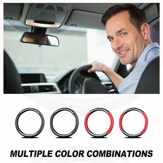 Ergocar Sport Carbon Fiber & PU Leather Car Steering Wheel Cover Non-Slip Car Steering Wheel Protector Universal for Diameter 38cm(15") (Black)