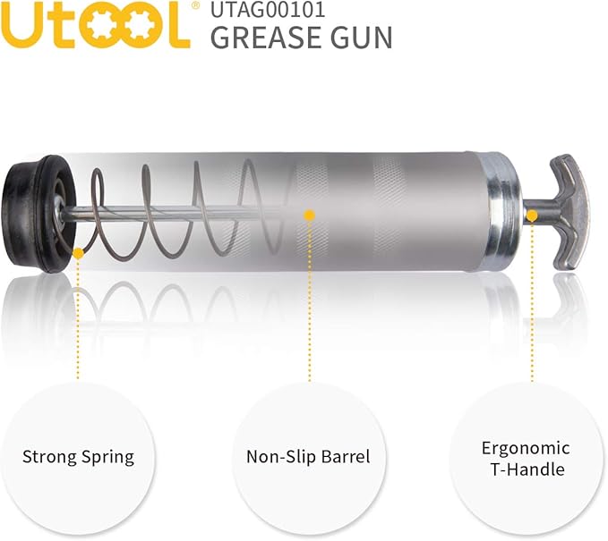 UTOOL Grease Gun | 8000 PSI Heavy Duty Pistol Grip Grease Gun Kit, 14 oz Capacity, 18 Inch Resin Flex Hose, 2 Basic Coupler, 2 Extension Rigid Pipe and 1 Sharp Type Nozzle