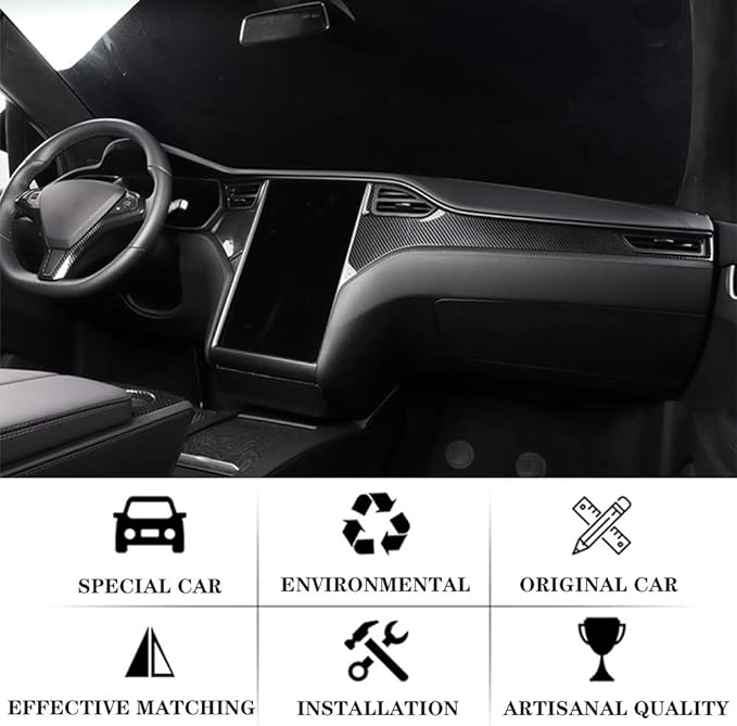 OBL Center Console Dashboard Cover for Tesla Model X Model S 2014-2020 Car Interior Accessories ABS Imitation Carbon Fiber Inner Decoration - Middle Control Trim (Pack of 3)