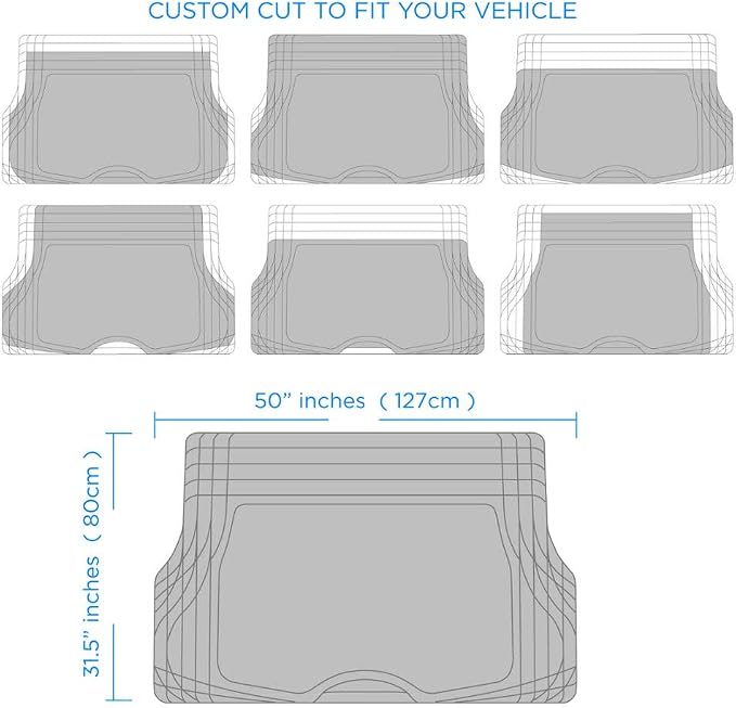 Motor Trend FlexTough Deep Dish Heavy Duty Rubber Floor Mats & Cargo Liner for Trunk All Weather (Gray) - Complete Coverage Set