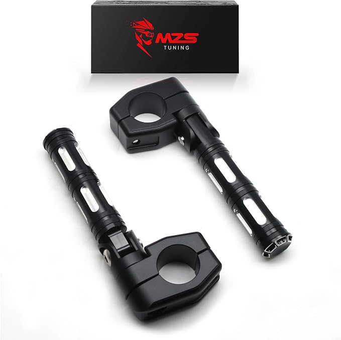 MZS Motorcycle Highway Pegs, 1.25" CNC Highway Foot Pegs Adjustable Short Mount Clamps Compatible with Road Glide King Softail Electra Street Glide Sportster Dyna Rebel Shadow for 1 1/4 Engine Guard