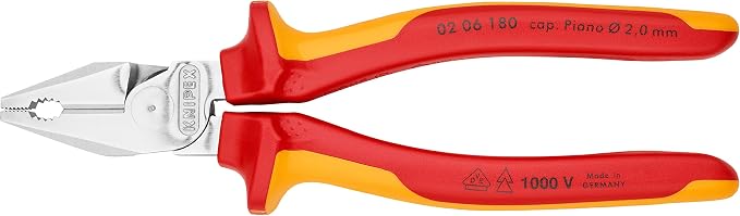 Knipex High Leverage Combination Pliers chrome-plated, insulated with multi-component grips, VDE-tested 180 mm (self-service card/blister) 02 06 180 SB