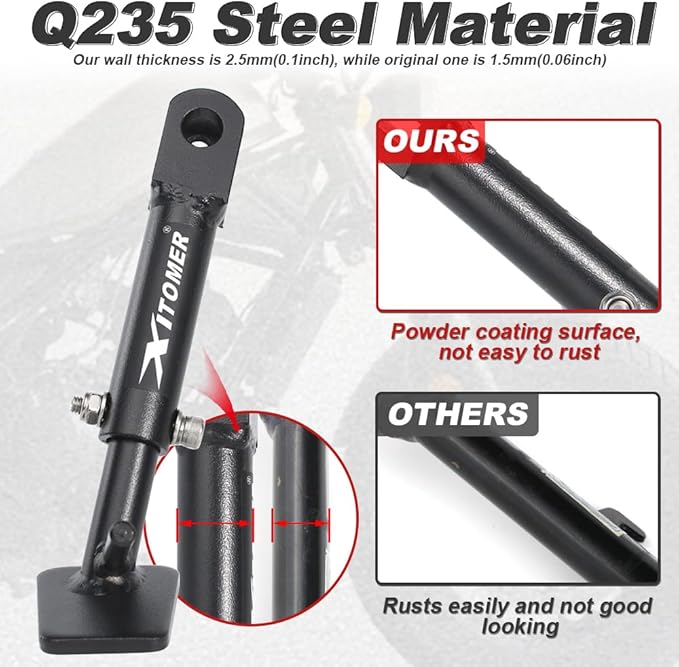 Xitomer 0-2'' Adjustable Kickstand Fit for Rebel CMX300 2017-2025, CMX500 ABS 2019-2026, Rebel 500 ABS SE 2021-2026, Rebel 300 E-Clutch 2026, Rebel 300 ABS 2019-2024 Motorcycle Adjustable Side Stand