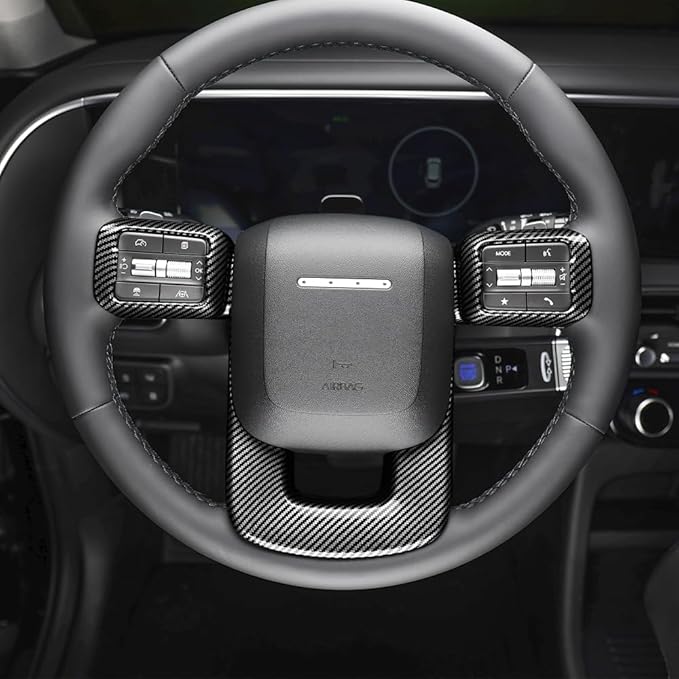 Steering Wheel Cover Trim Compatible with Santa FE 2024 2025 Hyundai IONIQ 9 Accessories(Carbon Fiber Pattern)