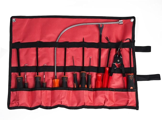 Hook and Pick Set with Case 13 Pcs - Clip Pliers & Fastener Remover, Gasket Scraper Tool, Magnetic Pick Up Tool, for Hose Removal Puller and Auto Upholstery Combo Repair Kit
