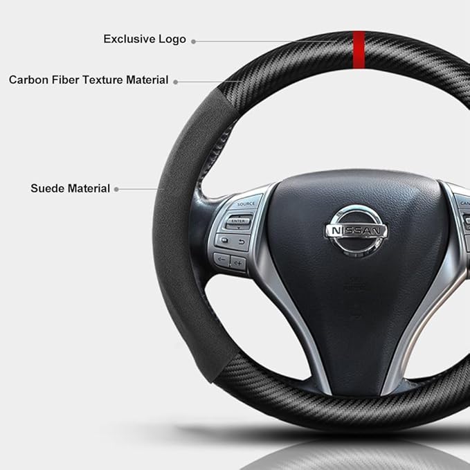D Shape Suede Carbon Fiber Steering Wheel Cover, Compatible with Benz A C E S CLA CLS SLC SL GLA GLC GLE GLS G 15 inch Flat Bottom Suede Sport Non-Slip Interior Accessorie