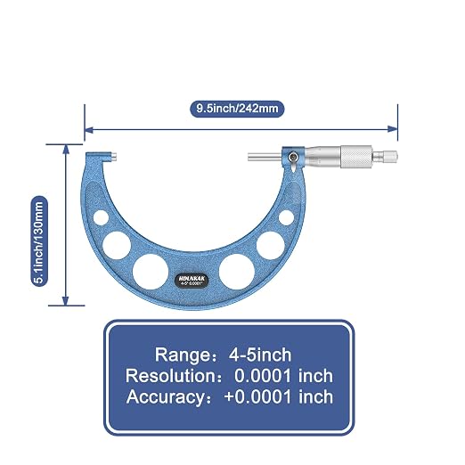 HDLNKAK Outside Micrometer Set, 4-5" Machinist Micrometer, 1 Pcs Machinist Tool Set, 0.0001" Graduation Micrometer Set, Alloy Precision Micrometer, Micrometer Standard Set with Case