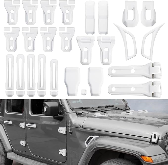 Barong for Jeep Wrangler JL JLU 2018-2025 Accessories Exterior Decoration Door Hinge Handle Engine Hood Hinge Hood Latch Wheel Eyebrow Side Air Outlet Rear Window Hinge Cover 26PCS Full Set (White)