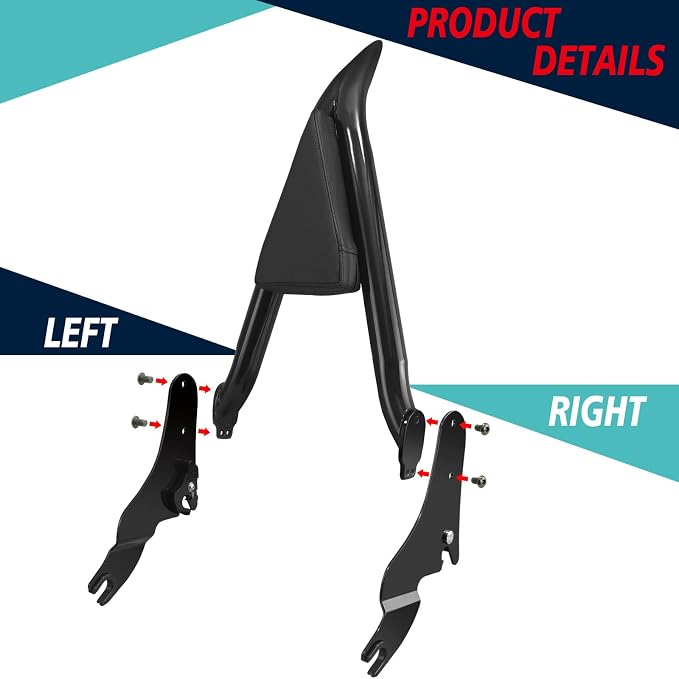 YHMOTO Detachable Passenger Backrest Sissy Bar for Harley Touring Road King Road Glide Street Glide Electra Glide CVO 2009-2026