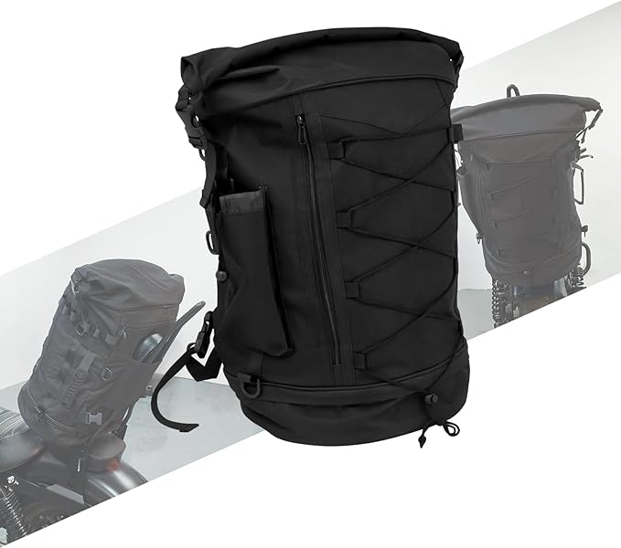 Motorcycle Sissy Bar Backrest Bag Travel Luggage Bag Large Capacity Duffle Bag Expandable 50L-80L Gear Tail Bag with Rain Cover&Shoulder Strap Universal Fit For Harley Yamaha Suzuki