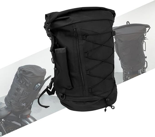 Motorcycle Sissy Bar Backrest Bag Travel Luggage Bag Large Capacity Duffle Bag Expandable 50L-80L Gear Tail Bag with Rain Cover&Shoulder Strap Universal Fit For Harley Yamaha Suzuki