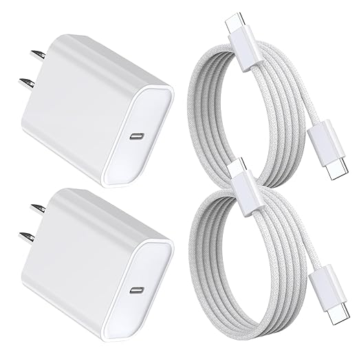iPhone 17 16 Charger Fast Charging,2Pack 20W USB C Fast Charging Block Charger with 2Pack 60W Woven Braided Type C to C Cable for iPhone Air/17 Pro Max/16/16 Pro Max/16e/15Pro Max/15/iPad Air/AirPods