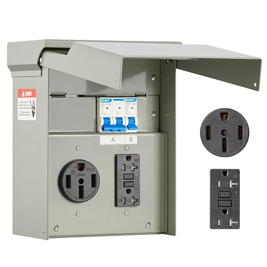 VEVOR Temporary Power Outlet Panel, RV Electrical Breaker Box with Prewired 50 Amp & 20 Amp GFCI Receptacle Circuit, Weatherproof RV Electrical Panel for RV Hookup Camper Travel Trailer Motorhome
