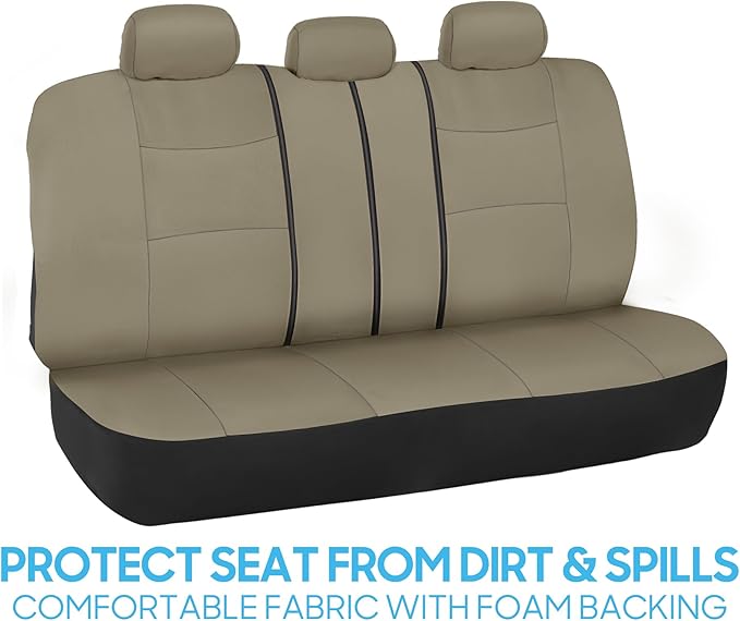 BDK PolyPro Car Seat Covers Full Set in Solid Beige, Front and Rear Split Bench Seat Covers for Cars, Easy to Install Car Seats Cover Set and Accessories for Auto Trucks Van SUV - Solid Beige