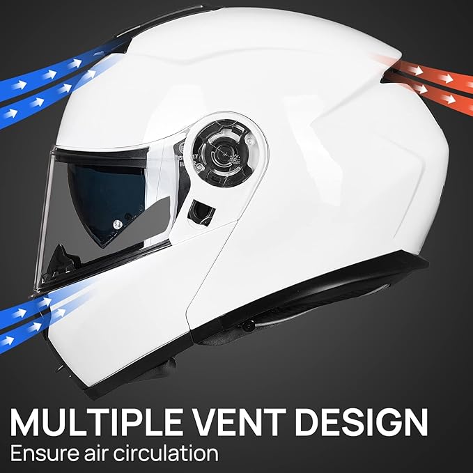 ILM Adult Motorcycle Modular Full Face Helmet Flip up Dual Visor DOT Approved Model 159(White,Medium)
