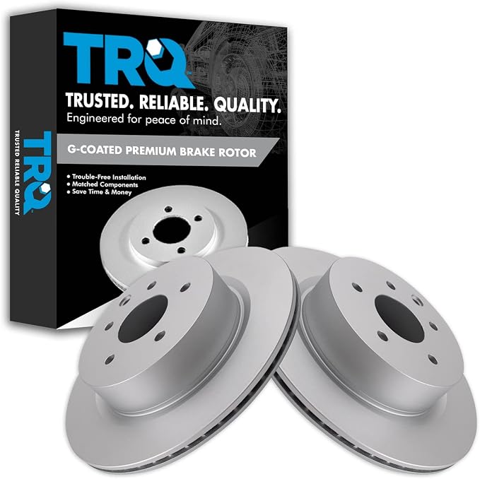 TRQ Rear Brake Rotor Set G Coated Vented Compatible with 2005-2017 Infiniti G35 M35 M45 EX35 G25 G37 Q40 QX50 EX37 2005-2020 Nissan 350Z 370Z 2023-2024 Z