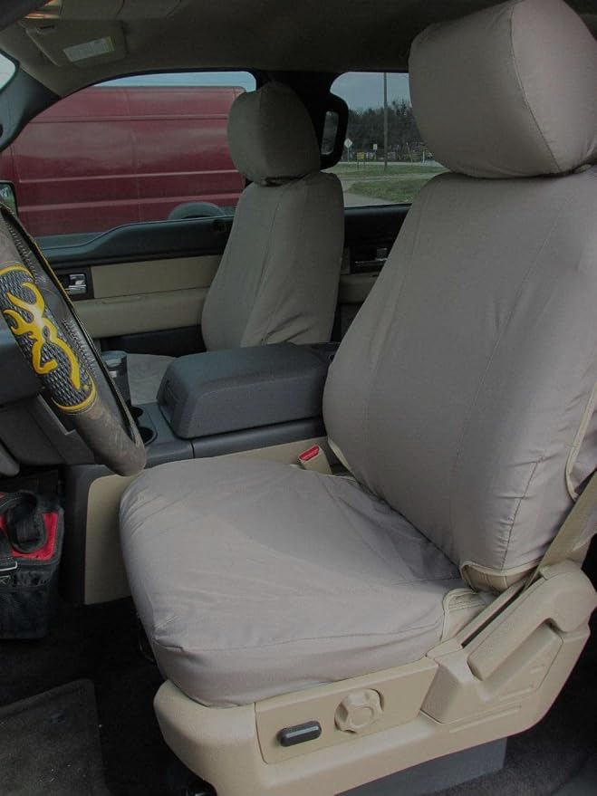 Durafit Seat Covers, F511-C8, Gray Waterproof Exact Seat Covers Compatible with 2015-2025 Ford F150-F550 XL/XLT/Lariat Front Buckets, Adjustable HR, Manual OR Electric Seats