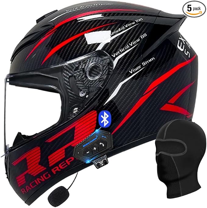 Motorcycle Bluetooth Full Face Helmet, Integrated Bluetooth Helmet, DOT/ECE Approved Full Face Flip Up Helmet, Multiple Vents Motorbike Helmet with Microphone for Adults 55-64CM