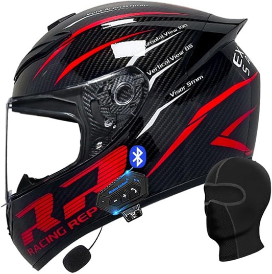 Motorcycle Bluetooth Full Face Helmet, Integrated Bluetooth Helmet, DOT/ECE Approved Full Face Flip Up Helmet, Multiple Vents Motorbike Helmet with Microphone for Adults 55-64CM
