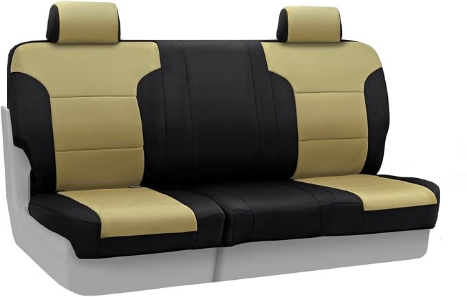 Coverking Custom Fit Front 50/50 Bucket Seat Cover for Select Ford F-Series Models - Neosupreme (Tan with Black sides)