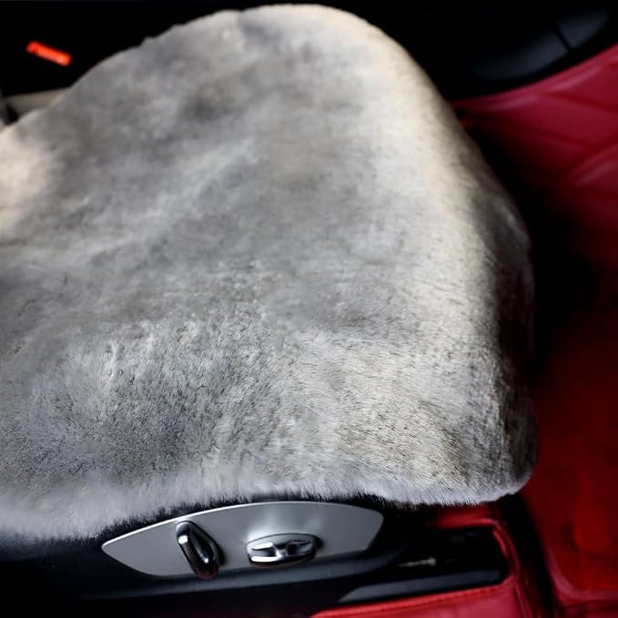 Fluffy Fur Sheepskin Car Seat Cover Automotive Interior Accessories Seat Covers Accessories Seat Cushions， Soft Natural Pure Wool ，Universal Fits Most Cars SUVs (Grey, Universal Fit, Pack of 2)