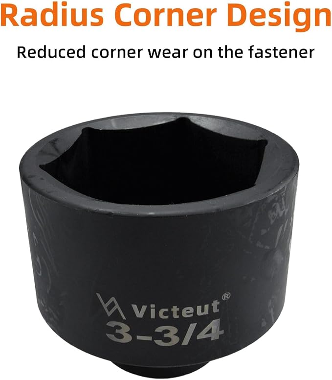 1" Drive 3-3/4" Jumbo Impact Socket, 6-Point, Heat Treated Cr-V Alloy Steel, One-Piece Forged, Surface Phosphating and Blackening Treatment, Anti-rust, Radius Corner Design, No Harm to Nut Corners