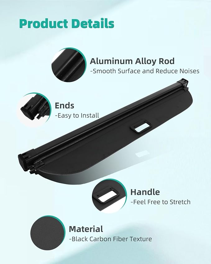 Cargo Cover for 2019-2024 Fit for Infiniti QX50 2.0L Retractable Rear Trunk Cargo Shade Luggage Security Cover Shielding Waterproof