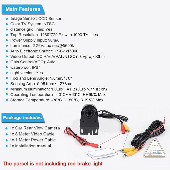 1280 * 720 Pixel Third Roof Brake Lamp Car Backup Camera Replacement for Mercedes-Benz Viano W639 Vito Mixto Kasten Bus W639 Crafter Dritte 3 Waterproof Night Vision Reverse Parking Vehicle Camera