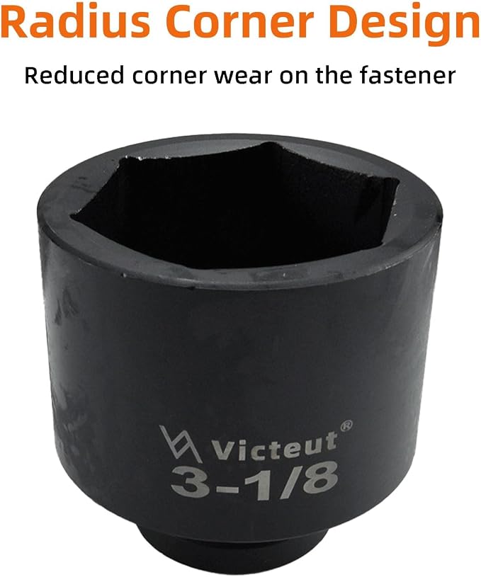 1" Drive 3-1/8" Jumbo Impact Socket, 6-Point, Heat Treated Cr-V Alloy Steel, One-Piece Forged, Surface Phosphating and Blackening Treatment, Anti-rust, Radius Corner Design, No Harm to Nut Corners