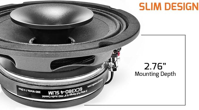 PRV AUDIO 6.5" Shallow Coaxial Car Audio Speaker 6CX380-4 Slim Loudspeaker with Built-in Tweeter Driver and Grill Included 380 Watts 4 Ohm (Single)